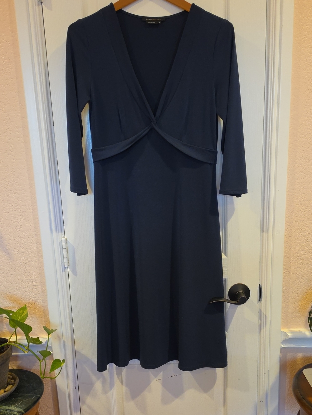 BCBGMaxAzria Navy Twist-Front Long Sleeve Midi Dress